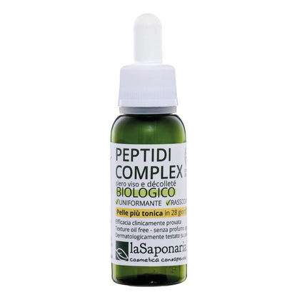 La Saponaria | Siero viso Peptidi Complex con Sacha Inchi, Siero viso ad azione rassodante + tonificante + lift, Agisce in modo efficace e completo sul ringiovanimento del viso e del décolleté, 30ml