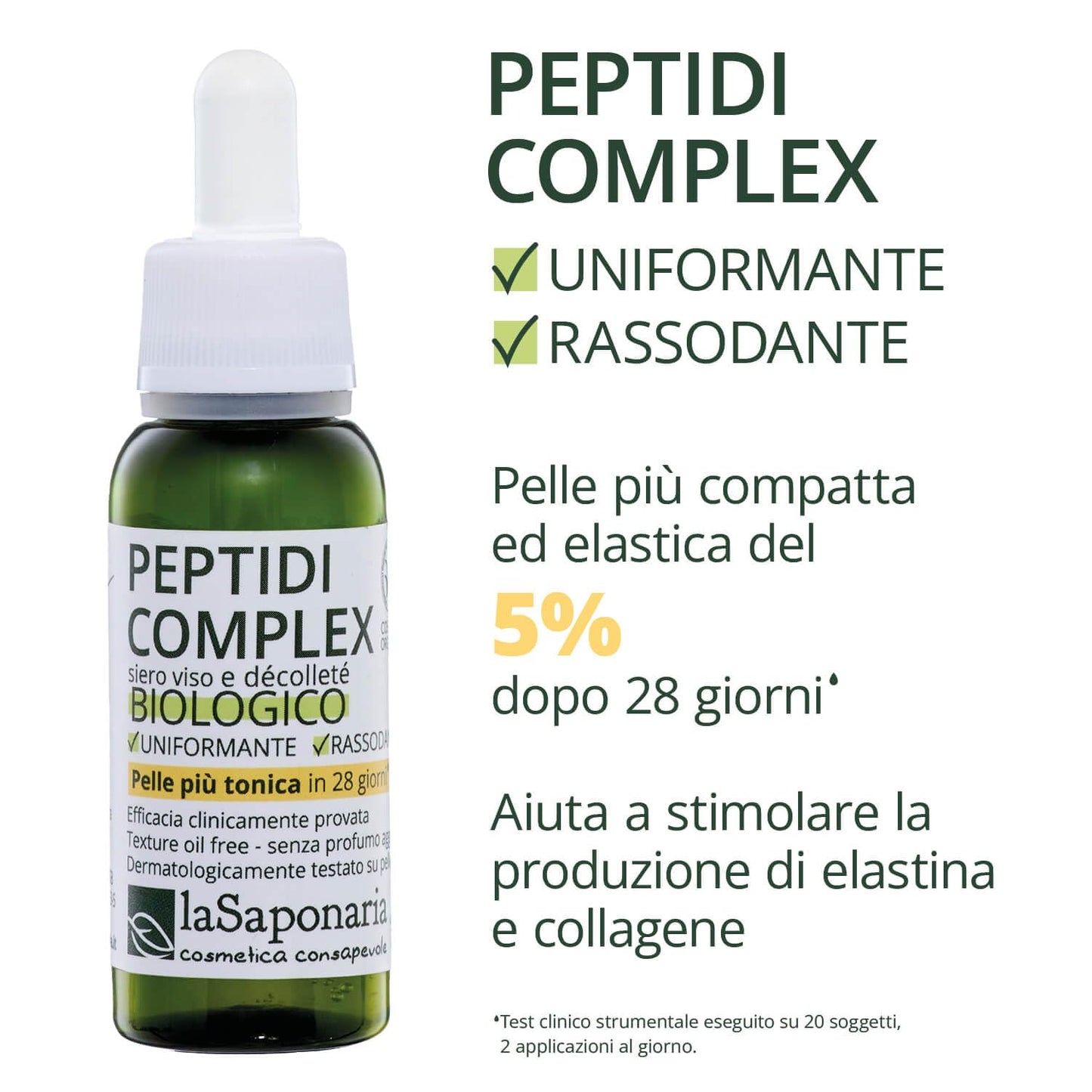 La Saponaria | Siero viso Peptidi Complex con Sacha Inchi, Siero viso ad azione rassodante + tonificante + lift, Agisce in modo efficace e completo sul ringiovanimento del viso e del décolleté, 30ml