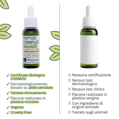 La Saponaria | Siero viso Peptidi Complex con Sacha Inchi, Siero viso ad azione rassodante + tonificante + lift, Agisce in modo efficace e completo sul ringiovanimento del viso e del décolleté, 30ml