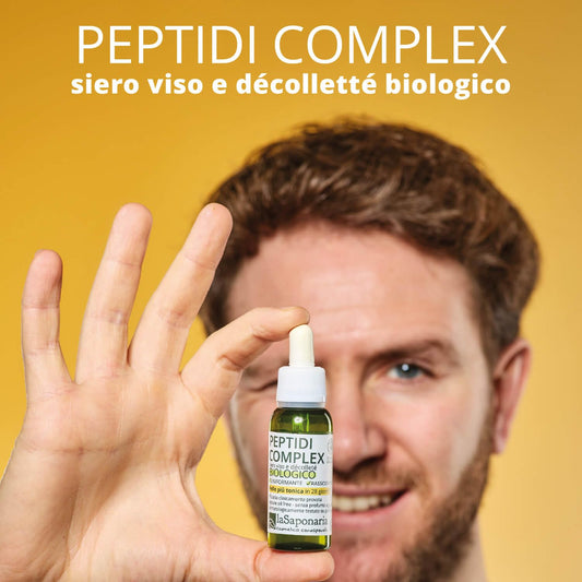 La Saponaria | Siero viso Peptidi Complex con Sacha Inchi, Siero viso ad azione rassodante + tonificante + lift, Agisce in modo efficace e completo sul ringiovanimento del viso e del décolleté, 30ml