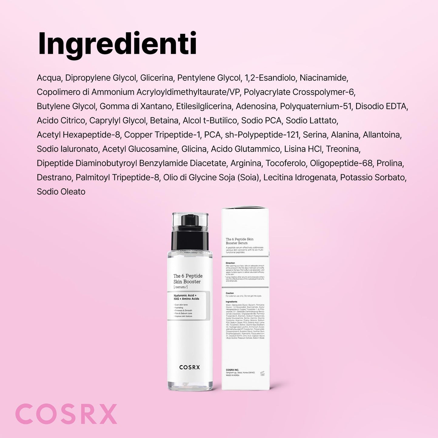 COSRX 6 peptidi collagene siero viso e tonico per il rinnovamento della pelle e rassodante con niacinamide e acido ialuronico, migliora l'elasticità della pelle, booster lenitivo, coreano Skincare 150