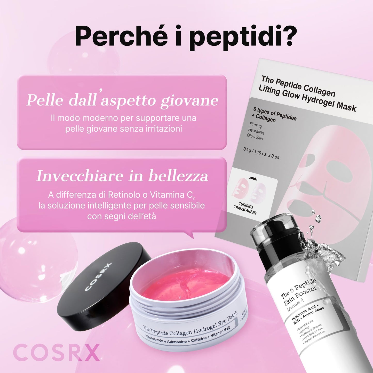 COSRX 6 peptidi collagene siero viso e tonico per il rinnovamento della pelle e rassodante con niacinamide e acido ialuronico, migliora l'elasticità della pelle, booster lenitivo, coreano Skincare 150